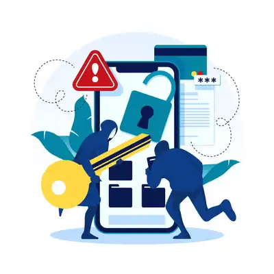 Alerta de segurança digital com ícones de fraude