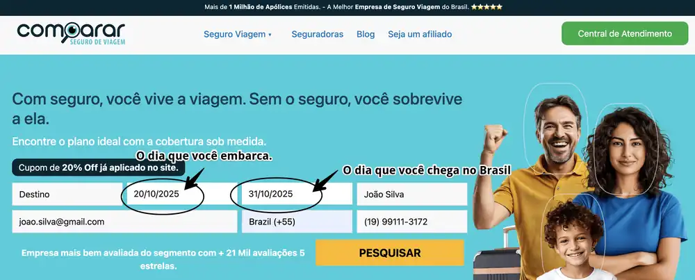 Tela de exemplo mostrando como fazer cotacao de seguro viagemonline