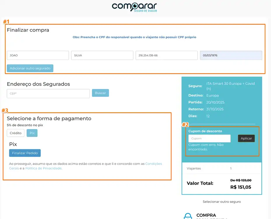 Tela pagamento seguro saude da comparar